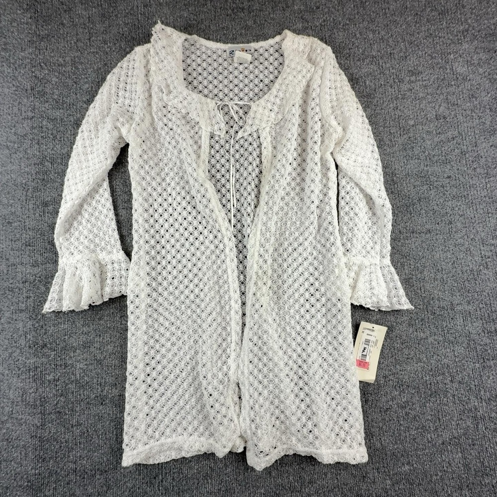 2hip By Wrapper Girls 16 White Crochet Sheer Ruffle Cardigan Sweater L024MM05192